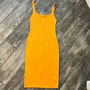 ZARA Tank Bodycon Midi Dress in Tangerine, Size S